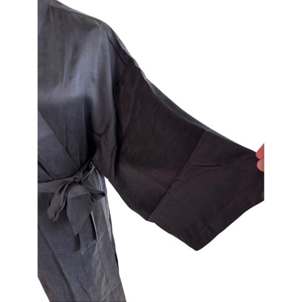 NEW Eberjey 100% Silk Inez Long Robe Black Size L Wrap Belted Kimono Consign - Picture 3 of 8